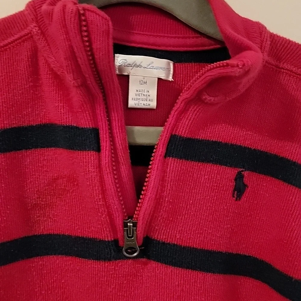 Polo ralph lauren sweater baby Size 12m very comfortable red and blue stripe zip